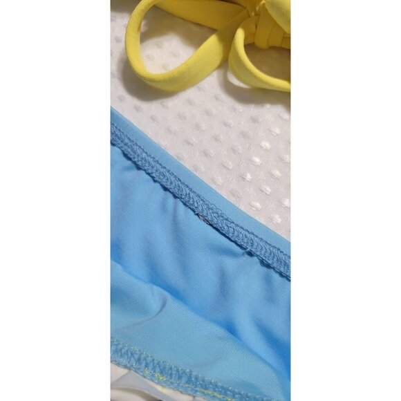 Becca By Rebecca Virtue Bikini Set Womens Surf Blue/Yellow  2 PC Sz L Cup D NEW - Picture 2 of 7